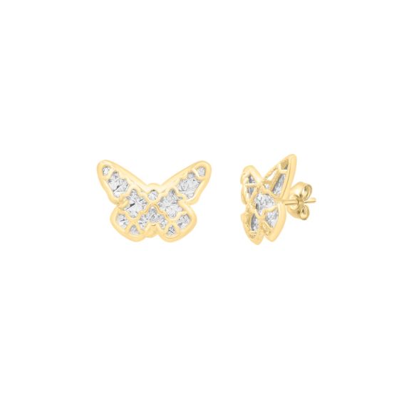 14K Gold Diamond Cut Checkered Butterfly Studs