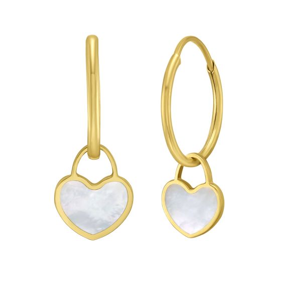 14K Gold MOP Heart Huggies