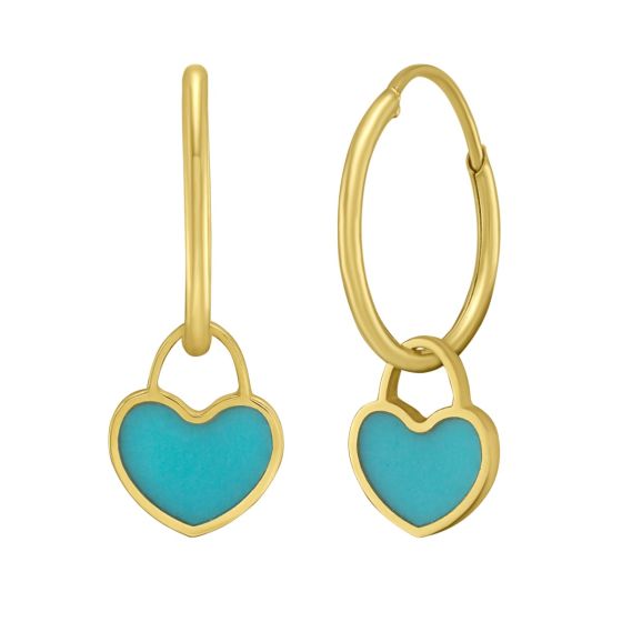 14K Gold Turquoise Heart Huggies