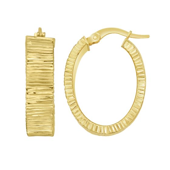 14K Gold Ribbed Oval Hoops
