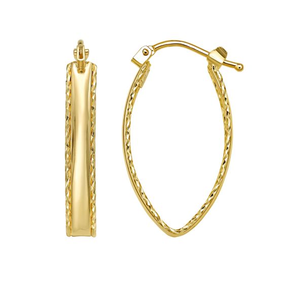 14K Small Diamond Cut Marquise Hoop Earrings