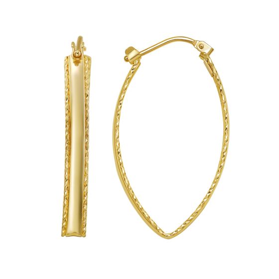 14K Large Diamond Cut Marquise Hoop Earrings