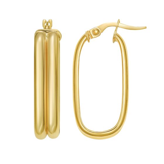14K Double Row Paperclip Hoop Earrings