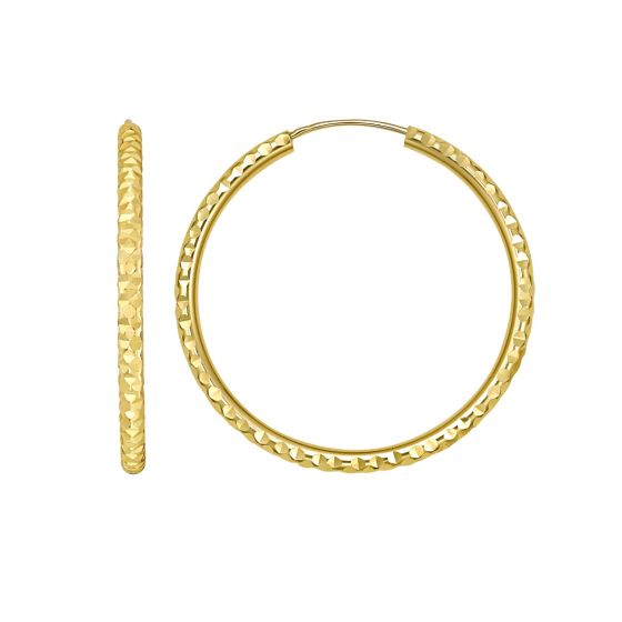 14K Round Faceted Hoop Earrings