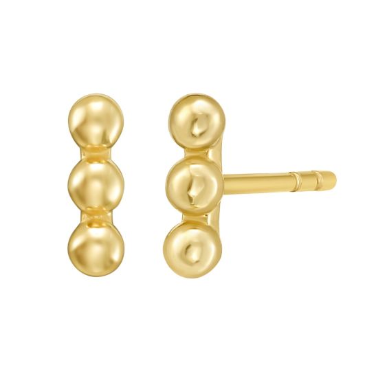 14K Beaded Bar Post Earrings