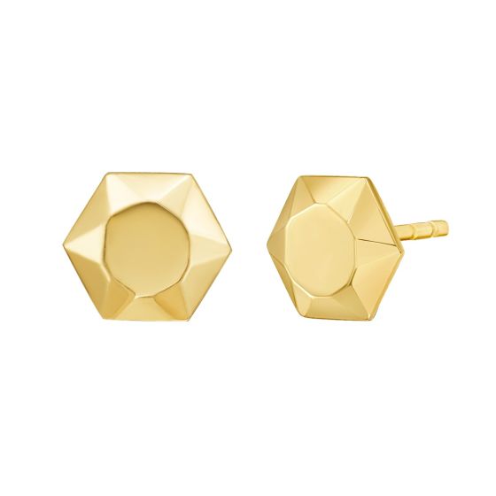 14K Flat Back Hexagon Earrings