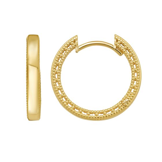 14K Mini Beaded Round Huggie Earrings