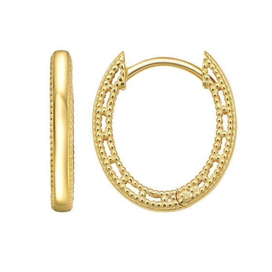 14K Mini Beaded Oval Huggie Earrings