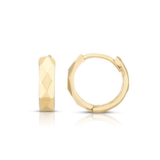 14K Gold Faceted Huggie Earrings