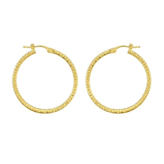 14K Gold Round Diamond Cut Hoop Earring