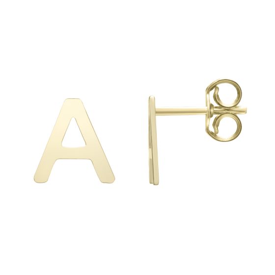 14K Gold Initial A Stud Earring