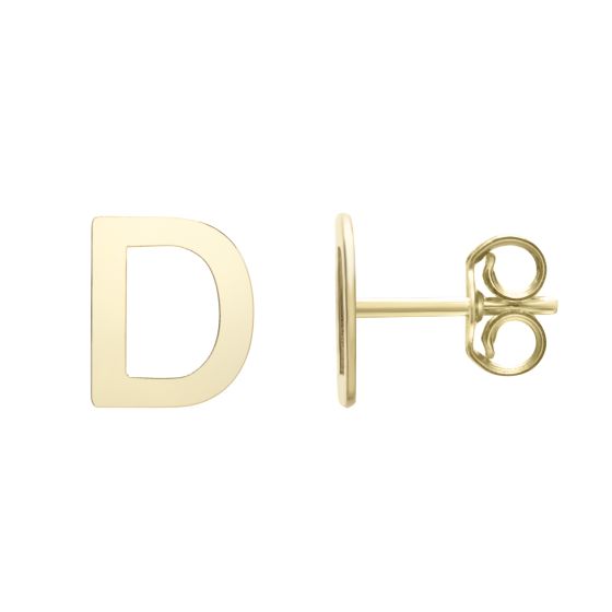 14K Gold Initial D Stud Earring