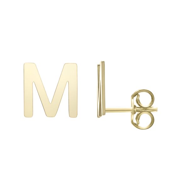14K Gold Initial M Stud Earring