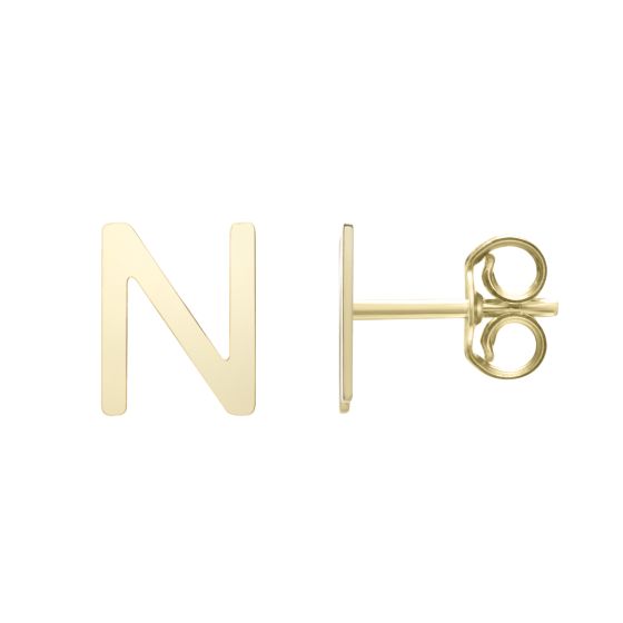 14K Gold Initial N Stud Earring