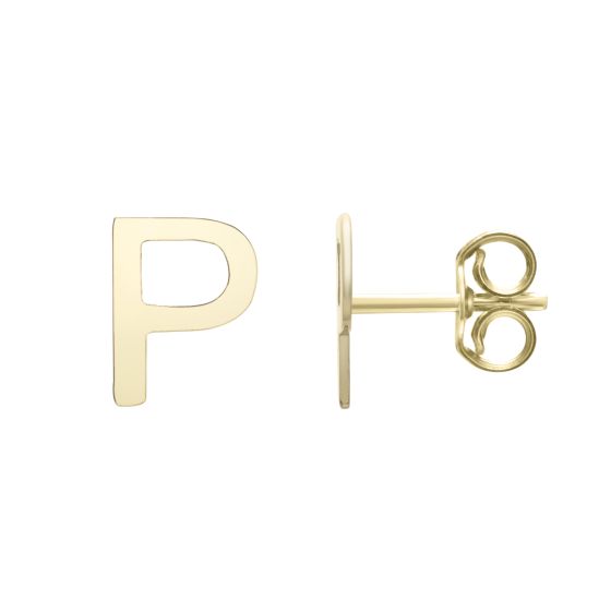 14K Gold Initial P Stud Earring