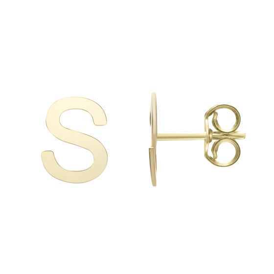 14K Gold Initial S Stud Earring