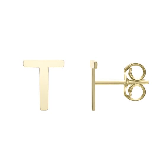 14K Gold Initial T Stud Earring