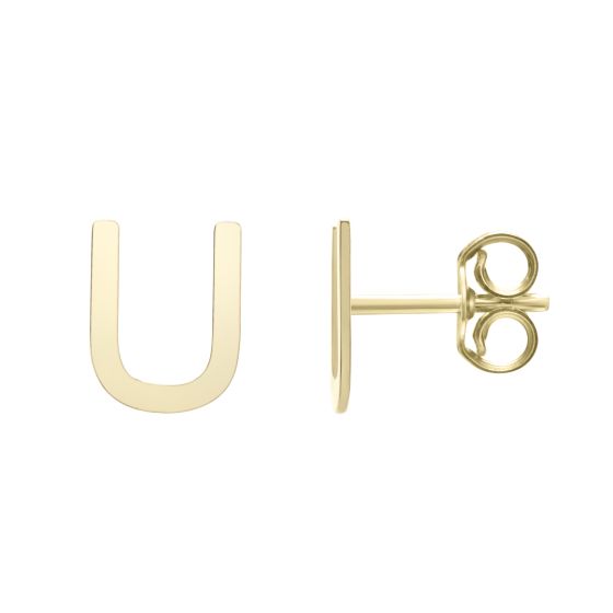 14K Gold Initial U Stud Earring