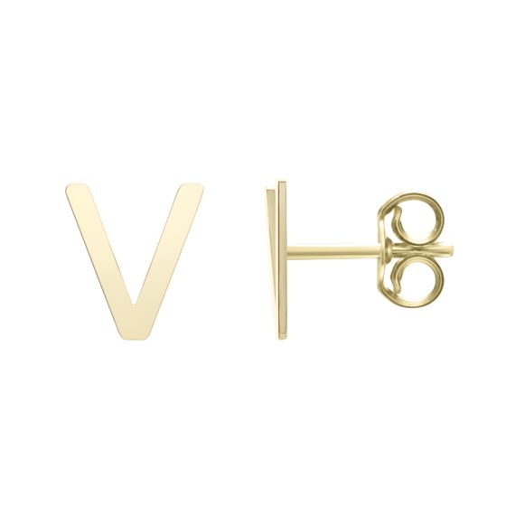 14K Gold Initial V Stud Earring