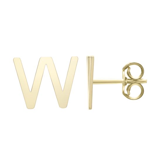 14K Gold Initial W Stud Earring