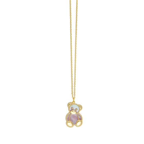 14K Gold Popcorn Teddy Bear Necklace