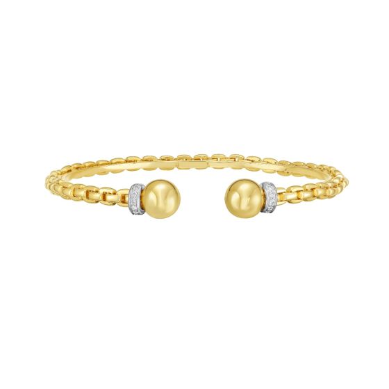 14K & Diamond Ball Cuff Venetian Bracelet
