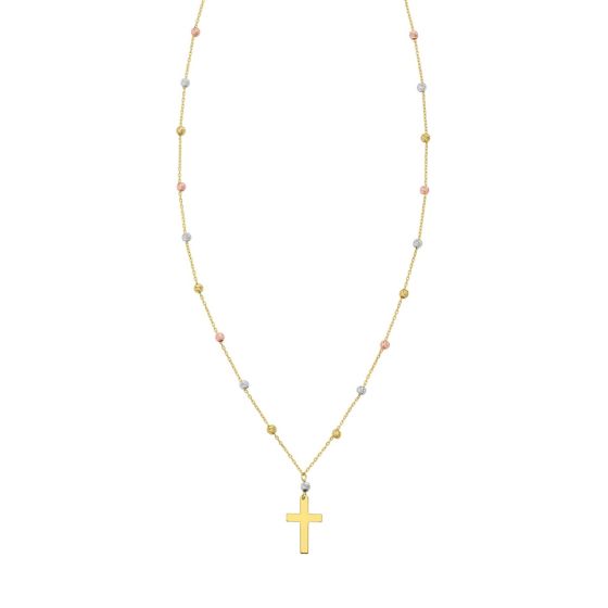 14K Beaded Cross Necklace
