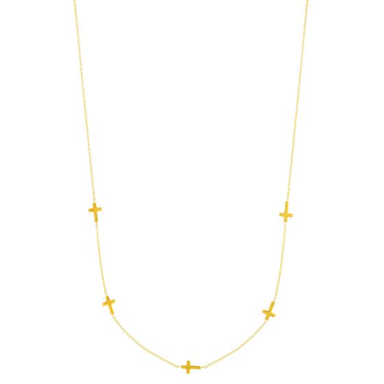 14K Gold Cross Station Necklace