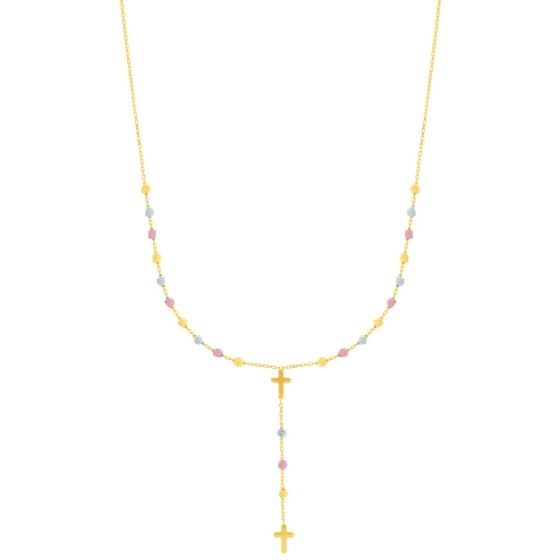 14K Gold Drop Cross Rosary Inspired Necklace