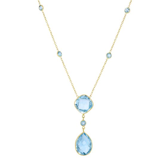 14K Gold Blue Topaz Drop Necklace