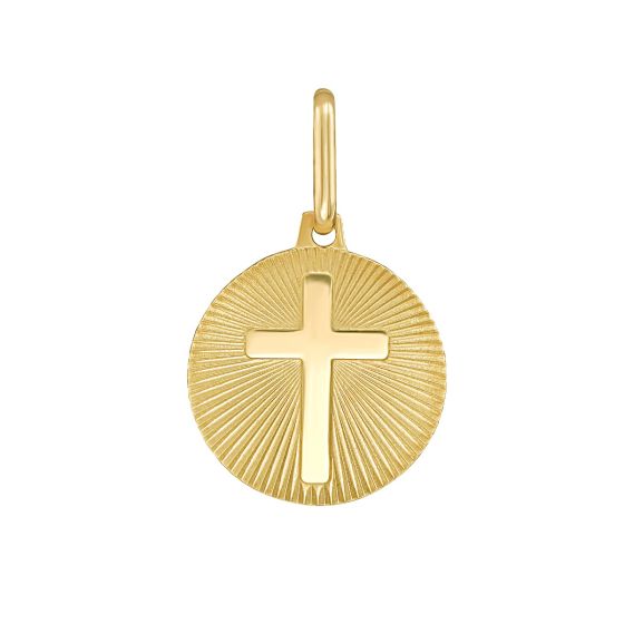 14K Radiant Cross Medallion Charm