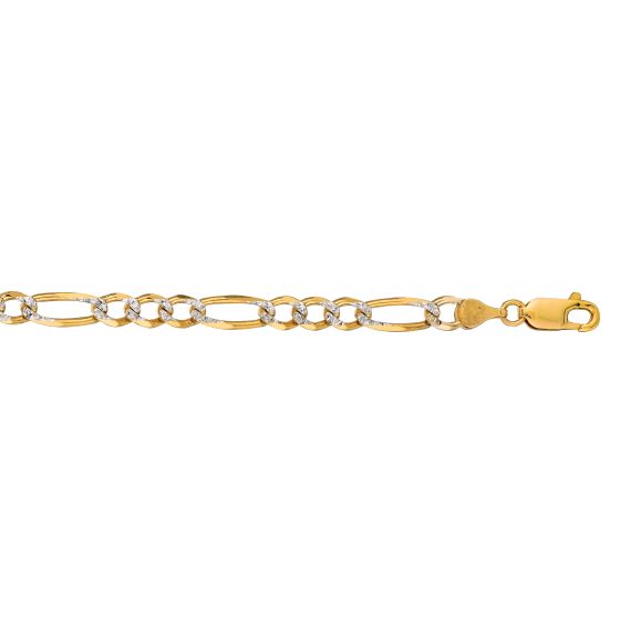 14K Gold 7mm White Pave Figaro Chain 