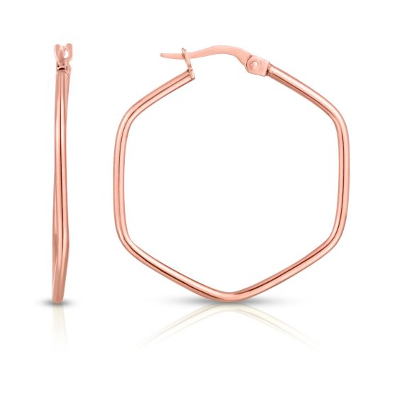 14K Rounded Edges Hexagon Hoops