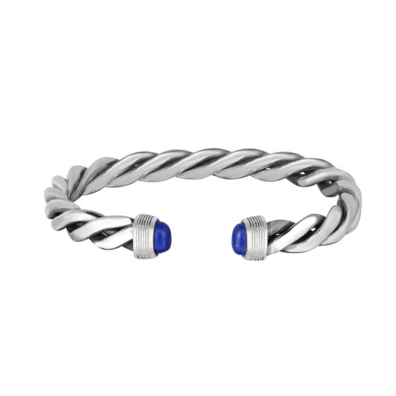 Men's Silver Lapis Cable Bracelet