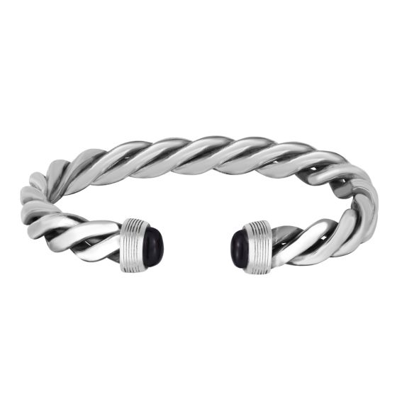 Men's Silver Onyx Cable Bracelet