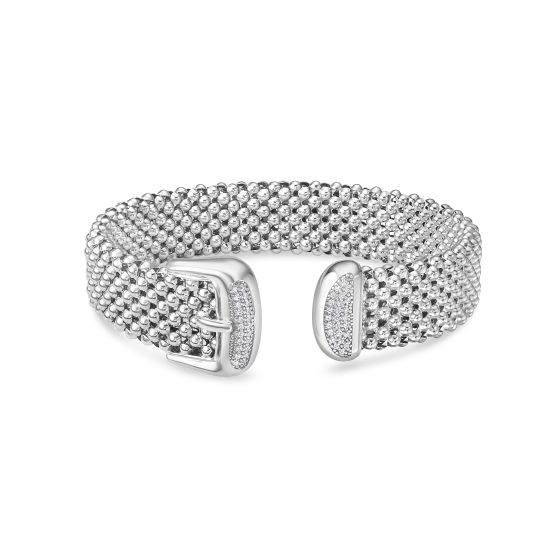 Silver & Diamond Popcorn Cuff Buckle Bangle
