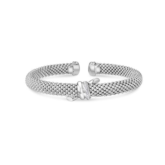 Silver & Diamond Popcorn Knot Cuff Bangle