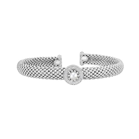 Silver & Diamond Prosecco Deco Pearl Bangle