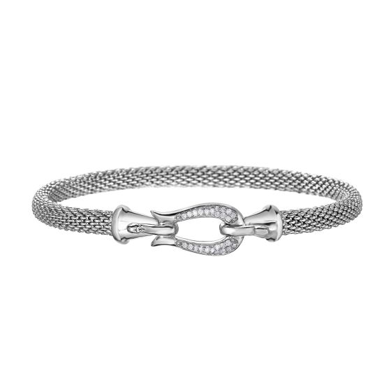 Thin Silver Prosecco Horsebit Bracelet With Diamonds