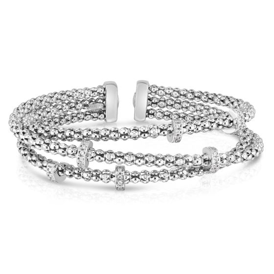 Sterling Silver Triple Row Crossover Diamond Prosecco Cuff