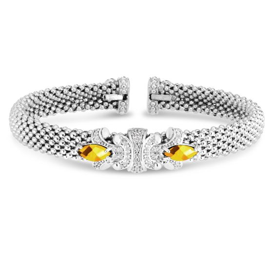 Yellow Quartz & Dia Prosecco Fleur Bangle