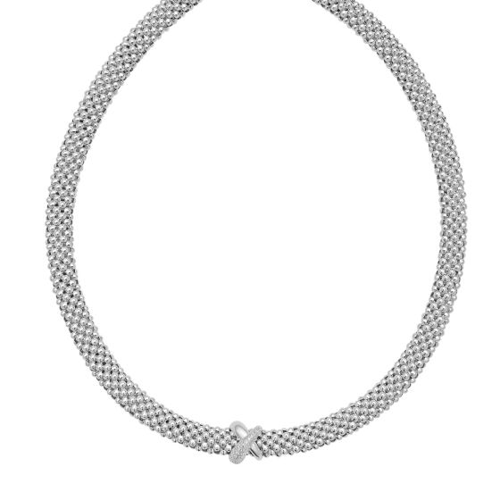 Silver Diamond Puffy X Necklace