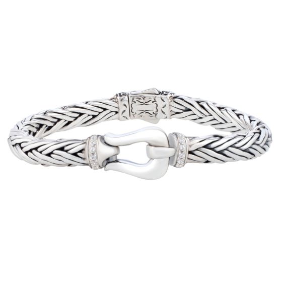 Silver White Sapphire Woven Palmier Hook Bracelet