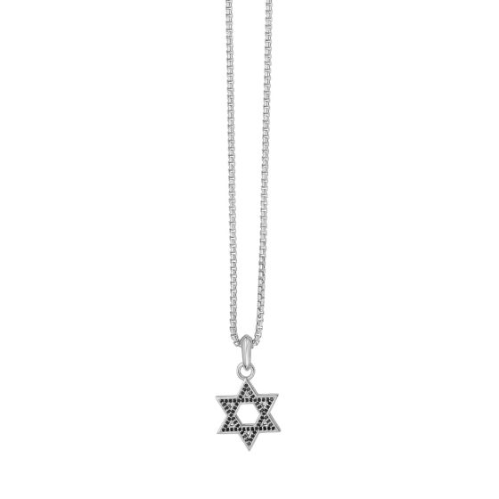 Silver & Black Spinel Men's Star of David Necklace