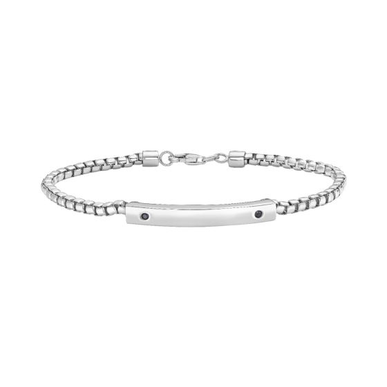 Silver & Black Spinel Men's Bar Bracelet