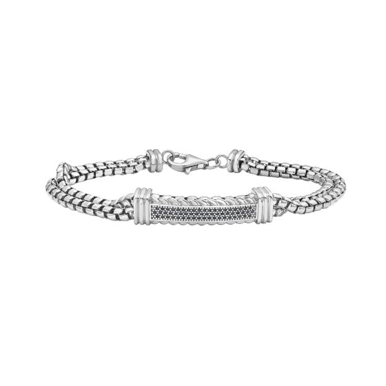 Silver & Black Spinel Men's ID Box Link Bracelet