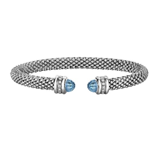Sterling Silver Prosecco Gemstone & Diamond Classic Cuff Bangle