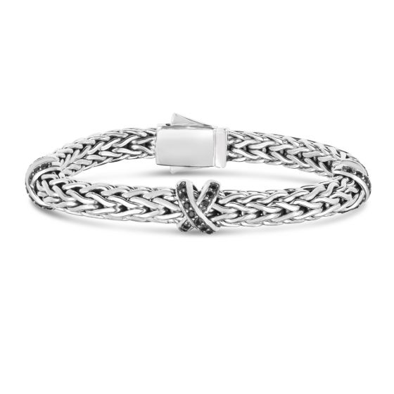 Sterling Silver Woven X Black Sapphire Bracelet