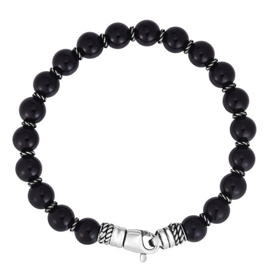 Men's Silver & Onyx Bead Bracelet