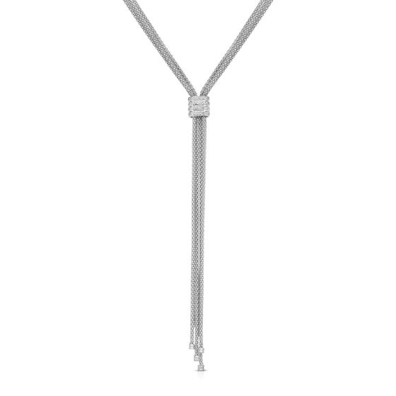Sterling Silver Prosecco Multi Strand Tassel Necklace With Diamonds